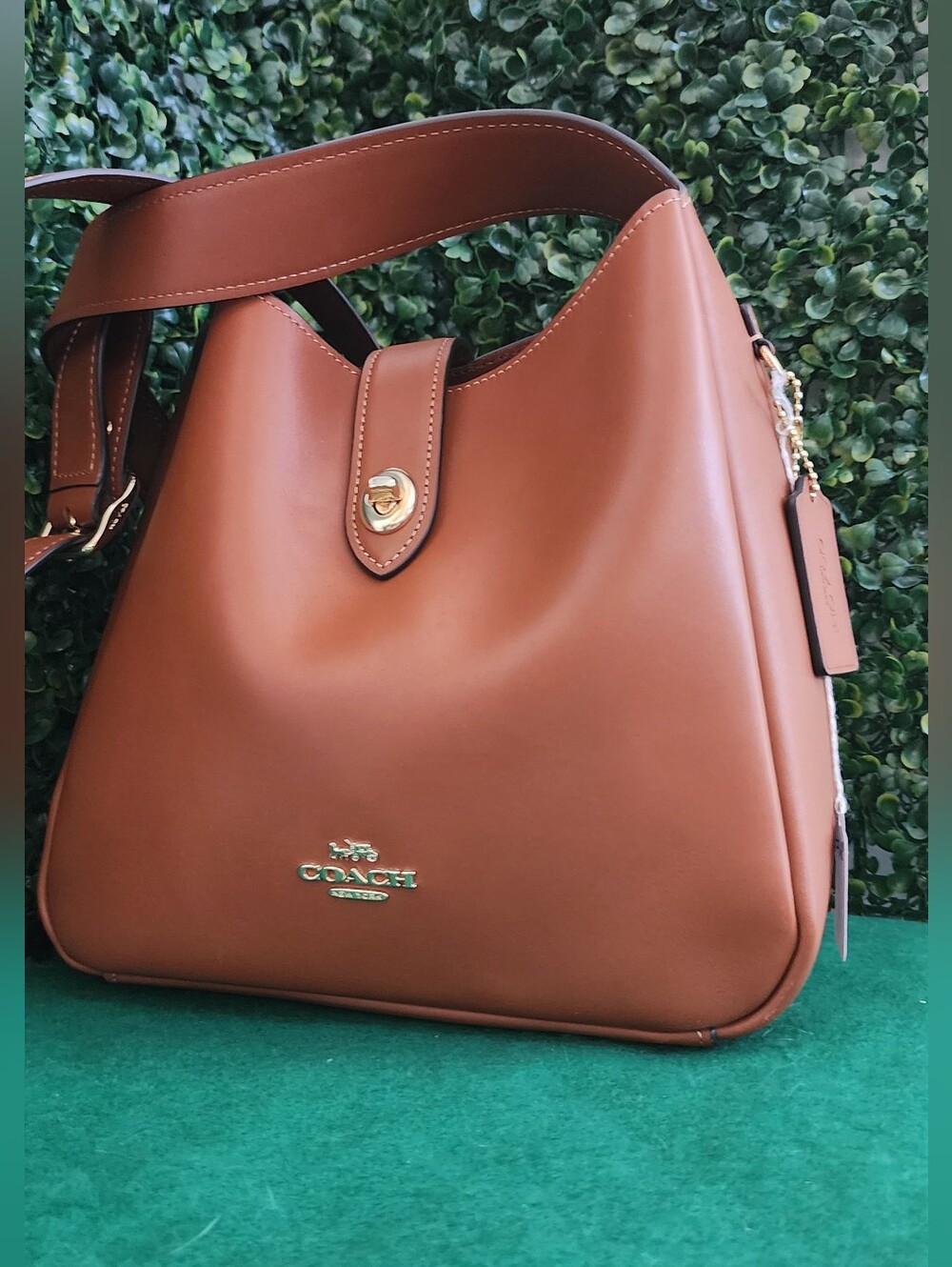 Coach Smooth Leather Hobo in Cognac Brown with Gold Hardware